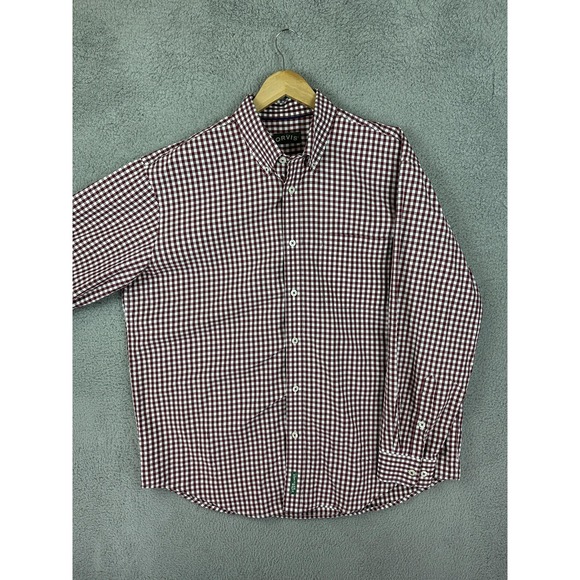 Orvis Shirt Mens XL Burgundy Gingham Plaid Long Sleeve Button Down Relaxed Fit